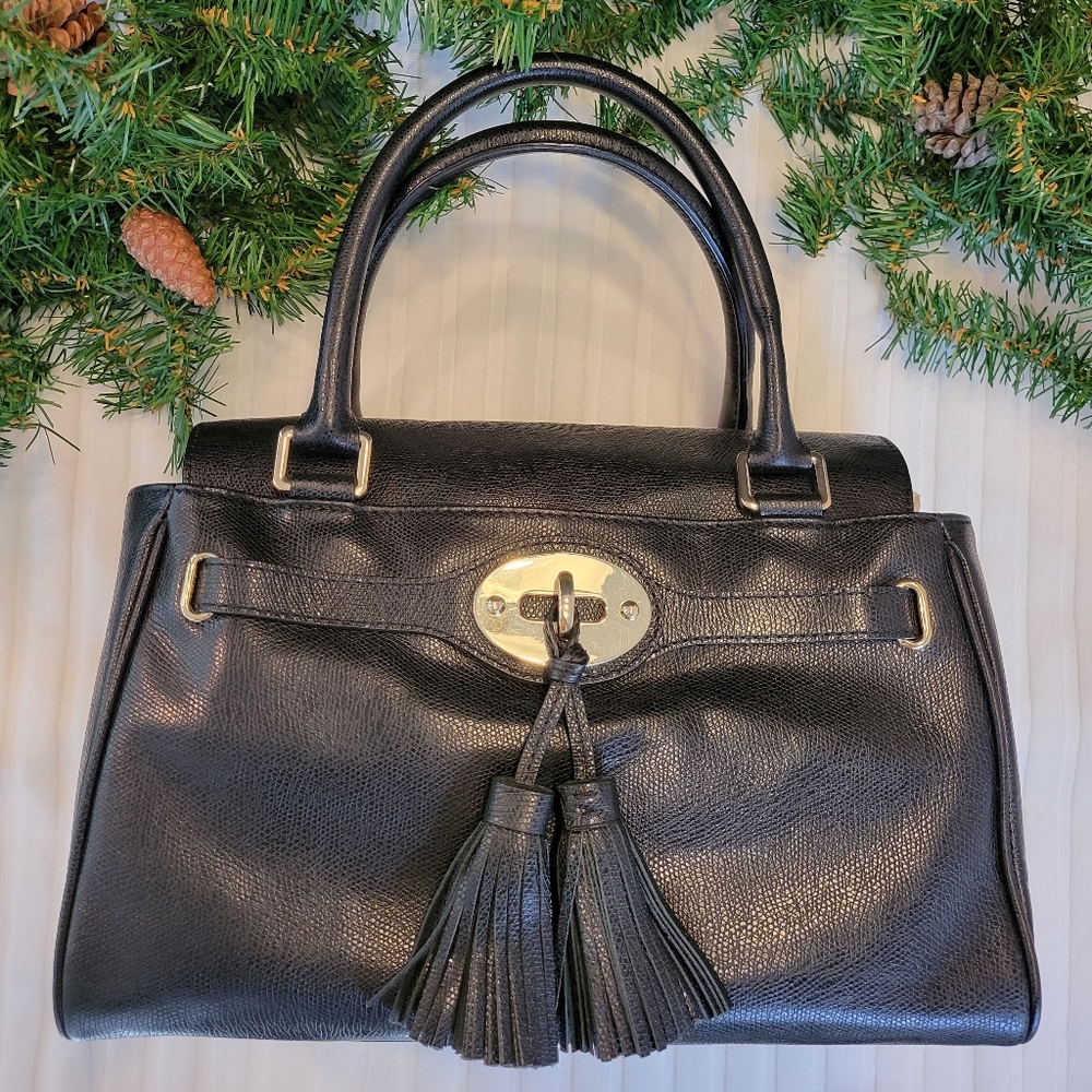TALBOTS Black Leather Bag/Tassels
